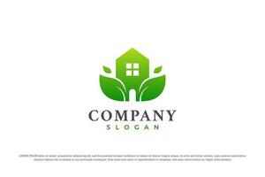 logo house leaf green nature vector