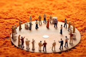 illustration of miniature people in circle social network photo