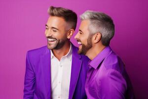 generativo ai ilustración de sonriente Pareja homosexual, lgbt concepto, positivo y alegre. foto