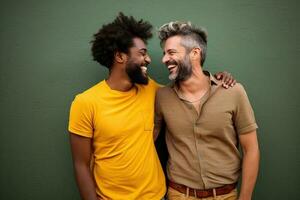 generativo ai ilustración de sonriente Pareja homosexual, lgbt concepto, positivo y alegre. foto