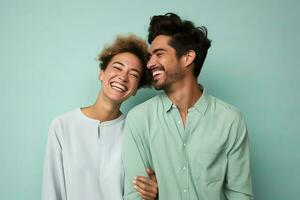 Generative AI illustration of smiling friends or couple, positive and joyful. photo