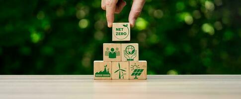 Net zero by 2050. Carbon neutral. Net zero greenhouse gas emissions target. climate neutral long term strategy. No toxic gases, implementing carbon capture and storage technologies. photo