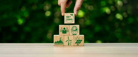 Net zero by 2050. Carbon neutral. Net zero greenhouse gas emissions target. climate neutral long term strategy. No toxic gases, implementing carbon capture and storage technologies. photo