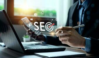 business people use SEO tools, Unlocking online potential. Boost visibility, attract organic traffic, and dominate search engine rankings with strategic optimization techniques. digital marketing photo