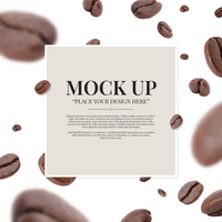 Flying whirl roasted coffee beans with copy space mockup template psd