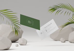 Minimal business card mockup with stone and leafs psd