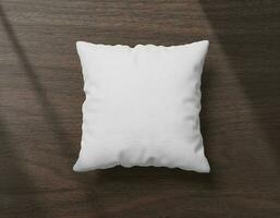 Premium Quality Square Pillow Cushion Mockup on Woden Desk photo