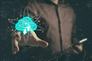 man use cloud computing diagram show on smartphone.Data storage.the use of online digital network technology in business, buying and selling commerce online digital marketplace photo