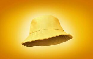 amarillo Cubeta sombrero aislado en un amarillo antecedentes foto