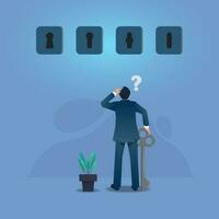 businessman confused to choose a suitable keyhole design vector illustration