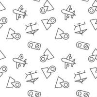 Seamless monochrome repeating pattern of deckchair, location pin, airplane, door hanger vector