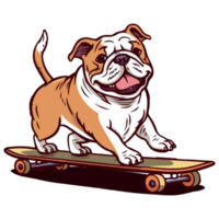 rolig och söt bulldogg på en skateboard, skateboard hund. png