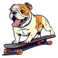 Funny and cute bulldog on a skateboard, Skateboarding dog. png