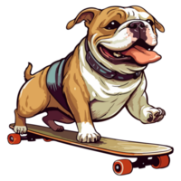 rolig och söt bulldogg på en skateboard, skateboard hund. png