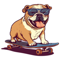 Funny and cute bulldog on a skateboard, Skateboarding dog. png