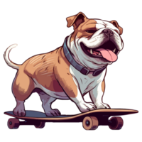 Funny and cute bulldog on a skateboard, Skateboarding dog. png