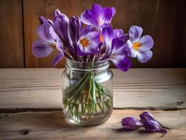 Vintage Charm - A Rustic Table Setting with a Bouquet of Delicate Flowers - photo