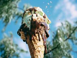 Sweet Memories - A Nostalgic Photograph of a Melting Ice Cream Cone - AI generated photo