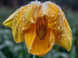 Yellow Daffodil with Dew Drops - Realistic Macro Photography with Shallow Depth of Field and Bokeh Effect. - photo