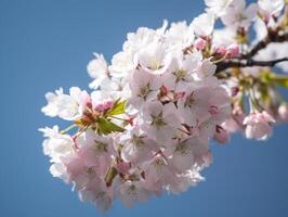 Cherry Blossom Branch in Full Bloom Against Clear Blue Sky - High-Resolution Stock Photo for Marketing and Website Backgrounds -