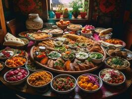 A Vibrant Feast for the Senses - Exploring the World of Mezze Platters - AI generated photo