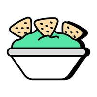 A flat design icon of nachos dipping vector