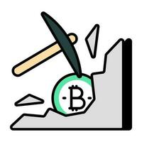 Pickaxe with mountain and btc showcasing bitcoin mining vector