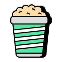 A flat design icon of popcorn bucket vector