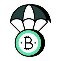 A flat design icon of bitcoin airdrop vector