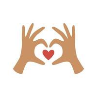 Hands fold the shape of a heart with fingers. Love, care and empathy concept. vector