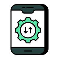 Gear inside phone, editable design icon of mobile management vector