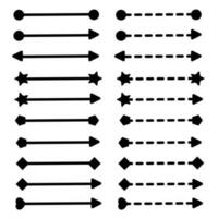 Set of doodle arrow line and dash line on white background. Vector illustration.