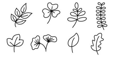 Set of Leaves icon outline.Hand drawn doodle tropical leaf isolated on white background. Vector illustration.