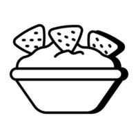 A linear design icon of nachos dipping vector