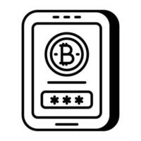 An editable design icon of secure mobile bitcoin vector