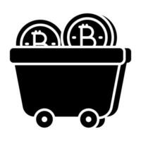 un único diseño icono de bitcoin minería carro vector