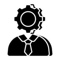 Gear on avatar head denoting concept of manager vector