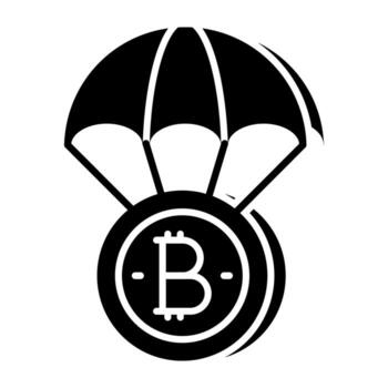 A solid design icon of bitcoin airdrop vector