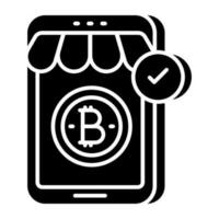 Premium download icon of mobile bitcoin shop vector