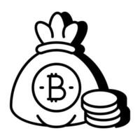 un único diseño icono de bitcoin dinero bolso vector
