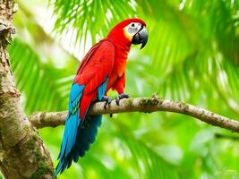 Tropical parrot on a branch ai genarated photo