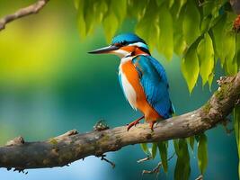 Colorful kingfisher bird sitting on a tree branch ai photo