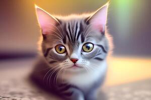 Adorable cat with a cute eyes, soft lighting. AI generative. photo