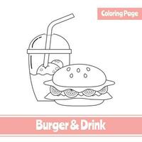 Burger and Drink Coloring Pages. Suitable for children's activities vector