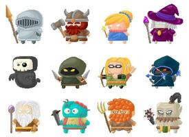 Vector bundle of assorted chibi characters in pixel art style