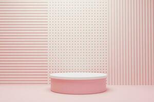 Podiums pink and white pastel. geometric scene background. for trade show Cute, baby accessories, fashion, cosmetics, or beauty products. photo