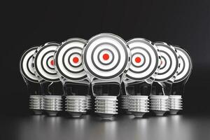Light bulb with target board on background with copy space. Concept of targeting business ideas and processes to succeed. 3d rendering photo