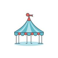 Vector of a flat and colorful icon of a circus tent with red and blue stripes