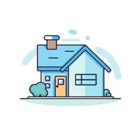 Vector of a blue house with a tree in front of it in a flat icon style