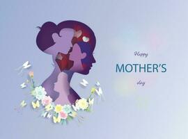 Happy Mother's Day in paper cut, paper art style. vector